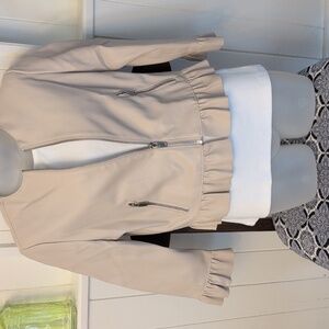 Women's Tan Ruffle Hem Faux Leather Zara Jacket
